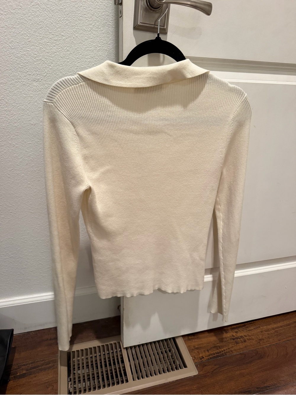 INTERMIX Ivory Button-Front Ribbed Collared Top - Picture 2 of 3
